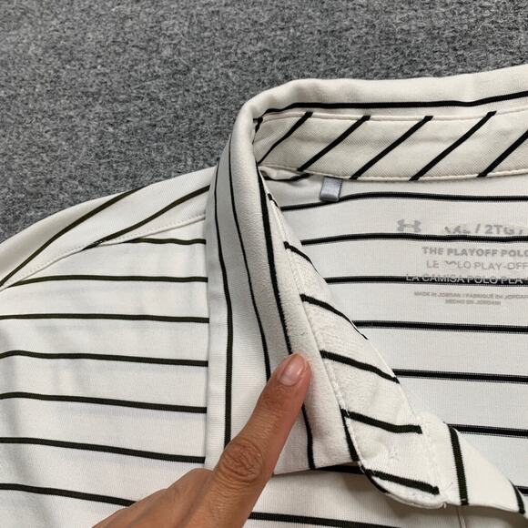 Under Armour Polo Shirt Mens 2XL White Black Playoff Striped Performance Golf - Picture 3 of 10